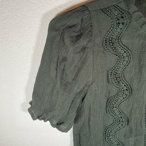 Mine Dark Green Lace Trim Blouse Bohemian - Picture 4 of 8